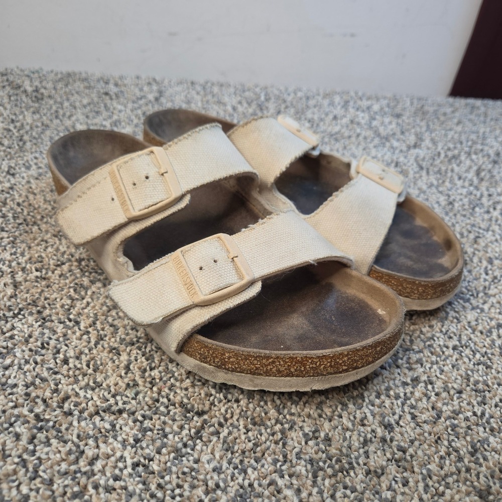 Birkenstock Arizona Canvas Sandals Cream Off White Two Strap Slides Mens 9 L11
